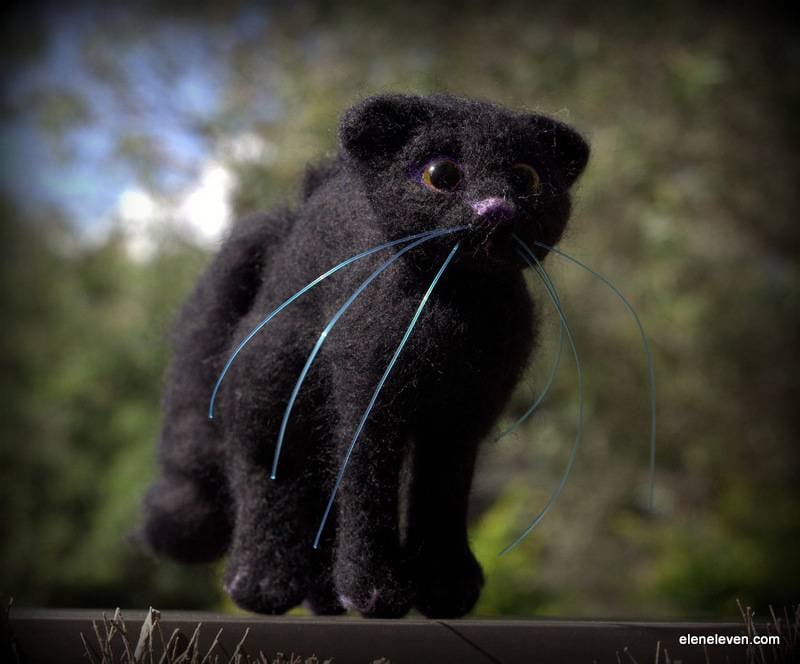 Kitten, Needle Felted Wool Cat, Miniature Needle Felted Cat, Needle Felting, Black Cat